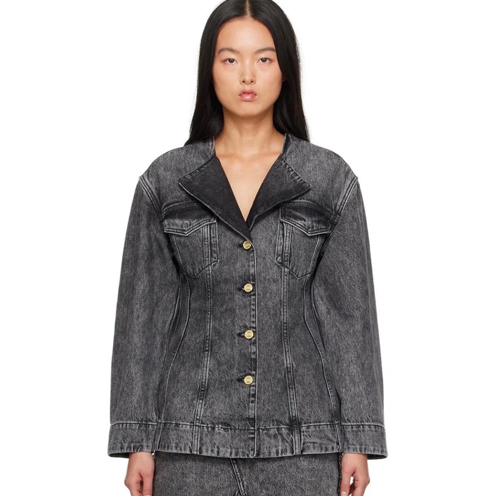GANNI | Snow Washed denim Fitted Blazer / Size 40 XL - Picture 2 of 6